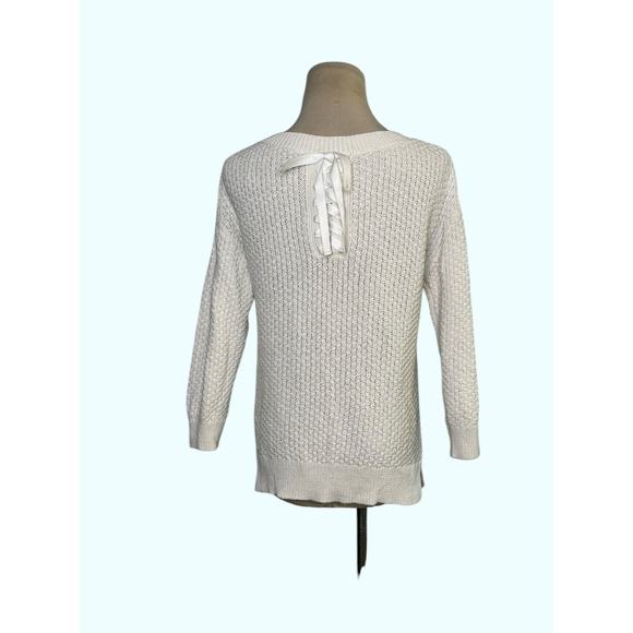 Jusglitty white 3/4 sleeves back laced up sweater size 2 - Picture 8 of 11
